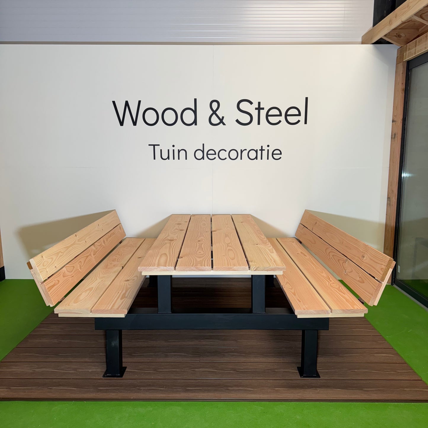 Picknicktafel H-poot standaard blad met rugleuning