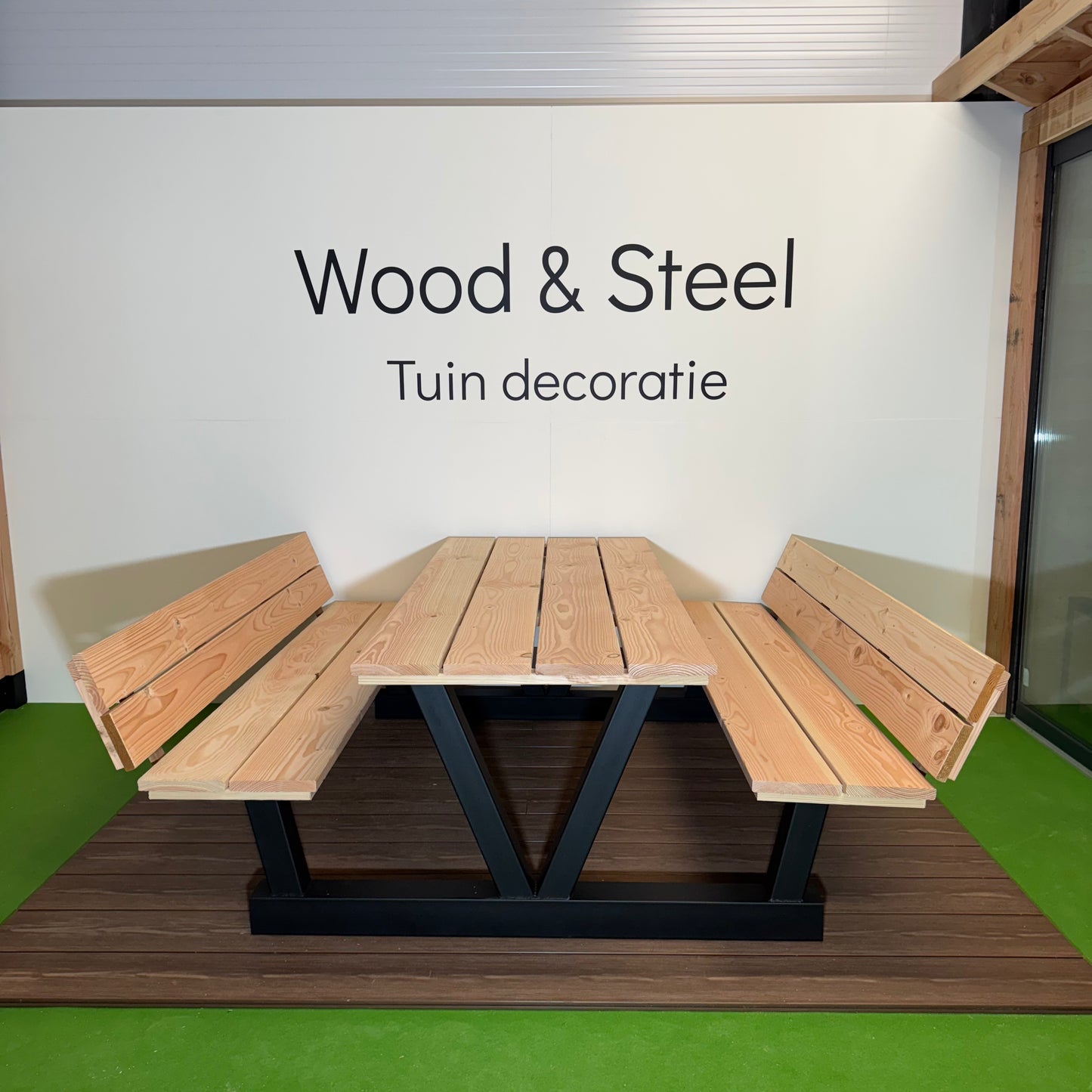 Picknicktafel V-poot standaard blad met rugleuning